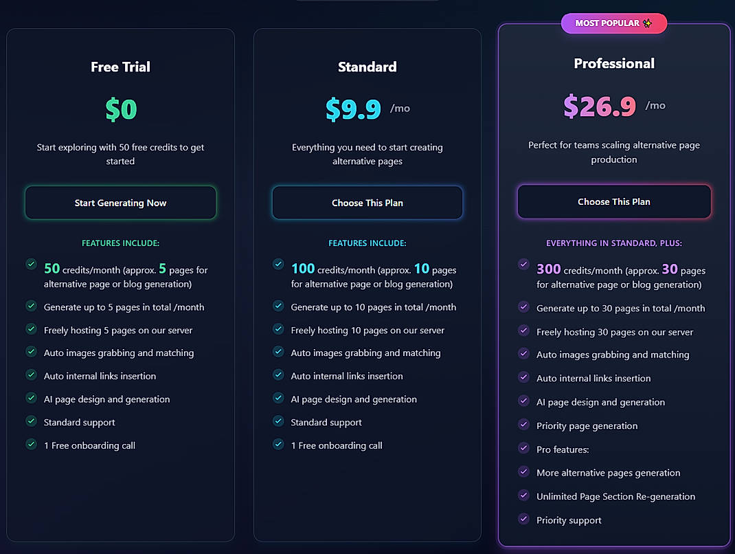 Pricing screenshot