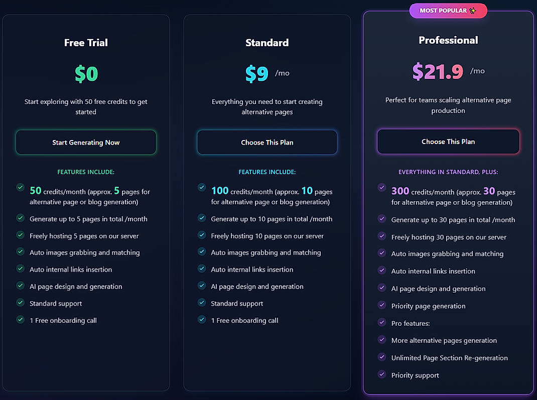 Pricing screenshot