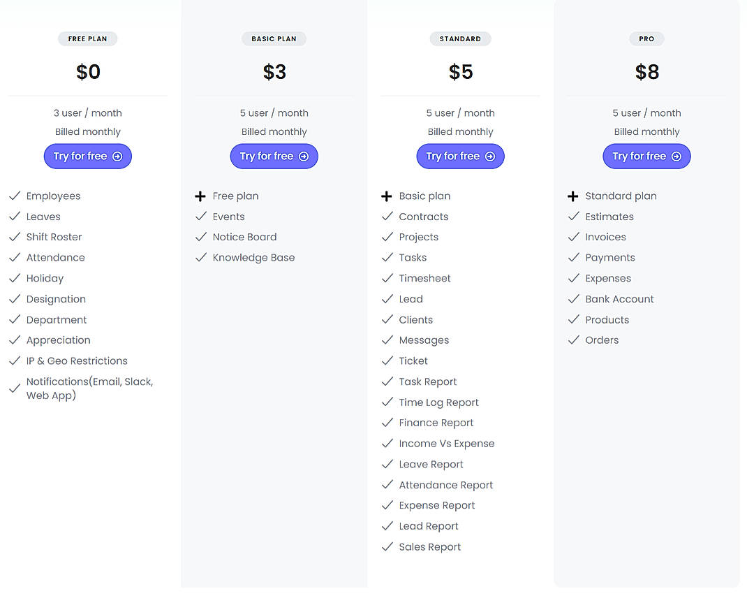 Pricing screenshot