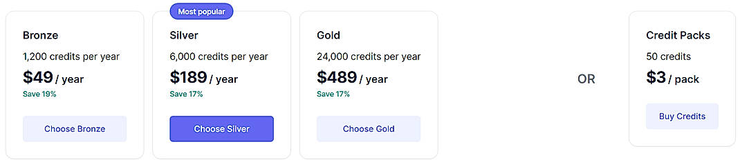 Pricing screenshot