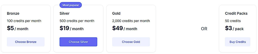 Pricing screenshot