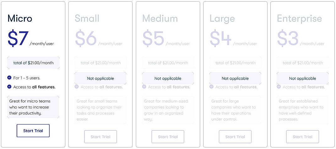 Pricing screenshot
