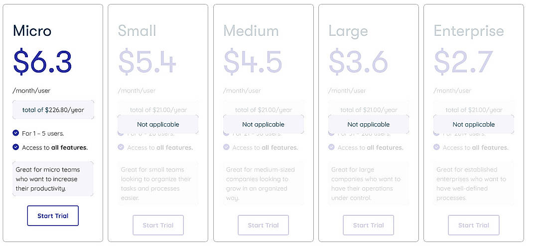 Pricing screenshot