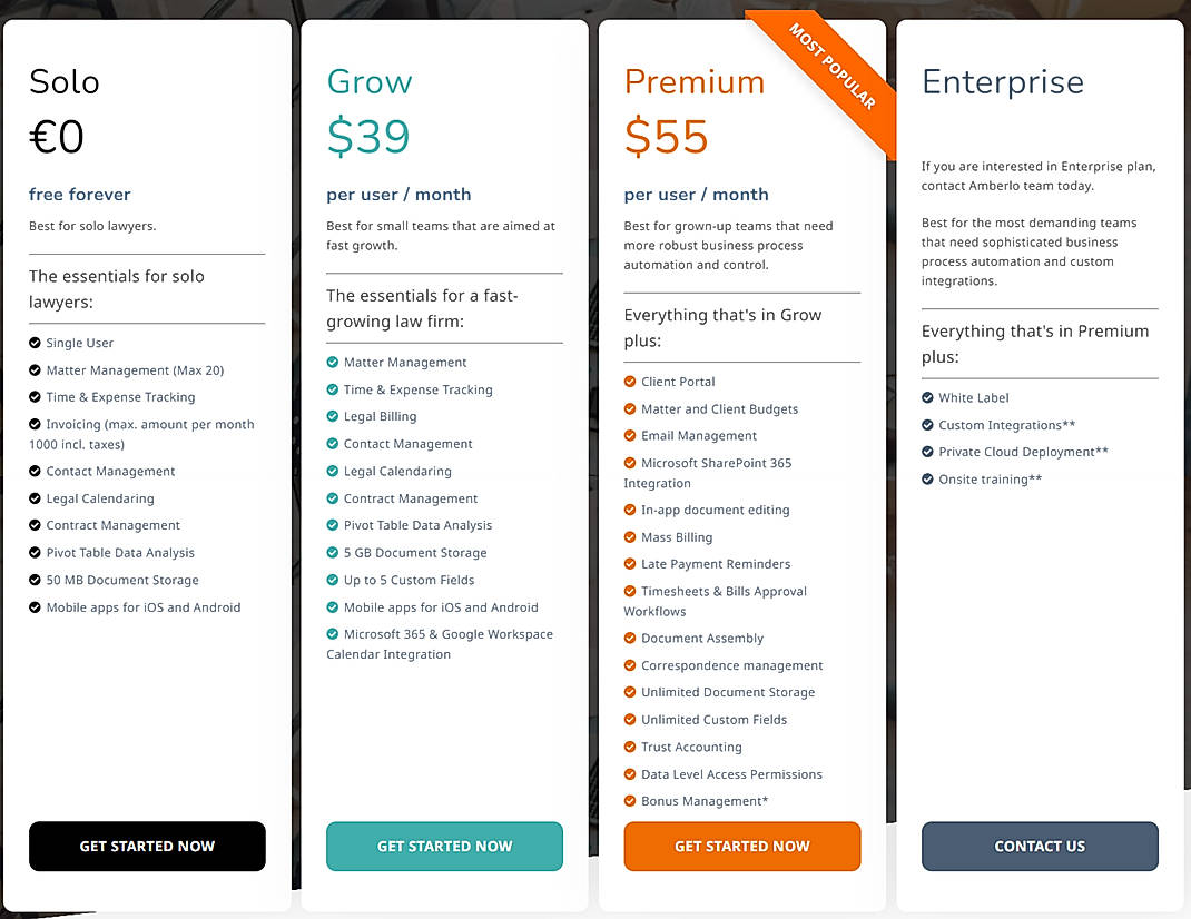Pricing screenshot