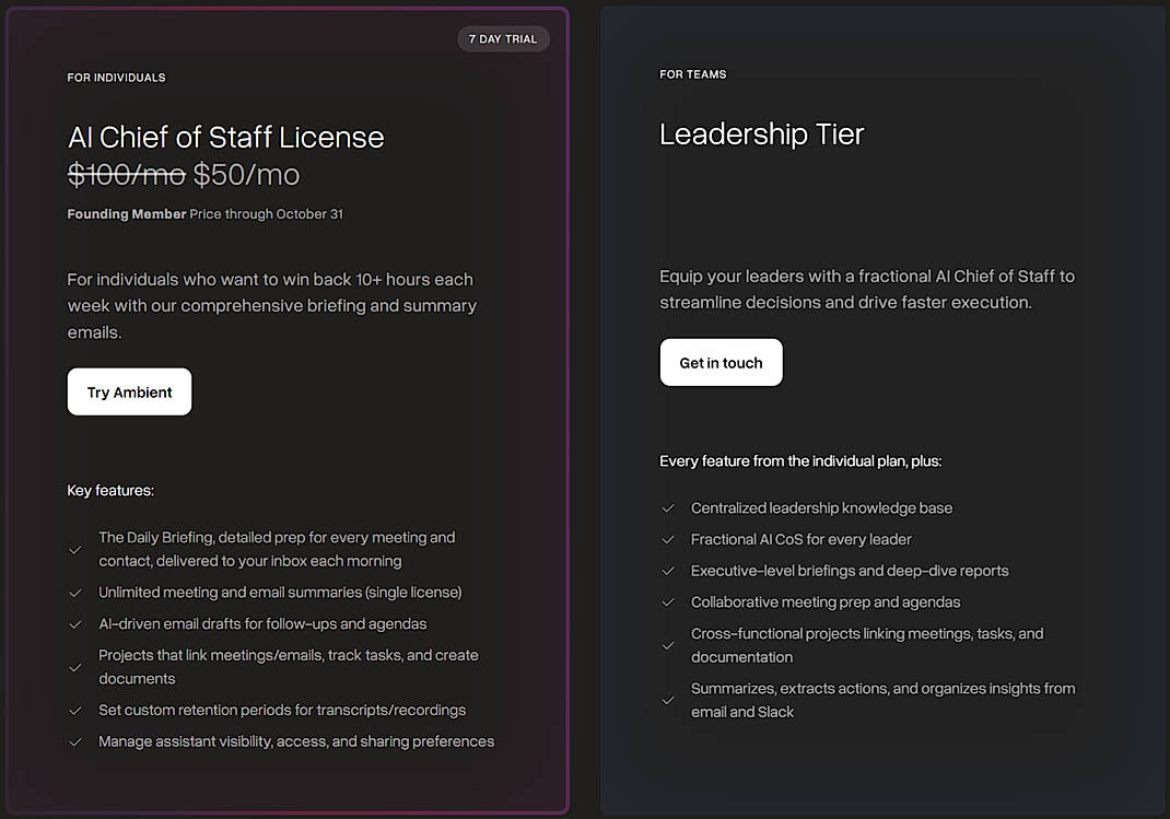 Pricing screenshot