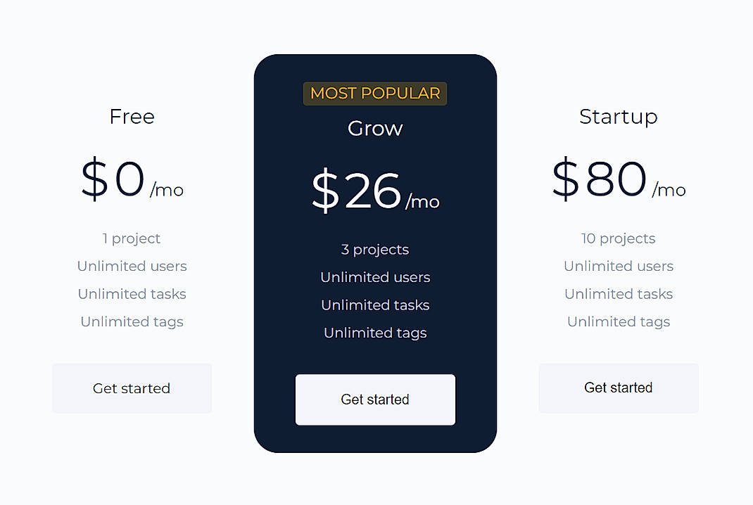 Pricing screenshot