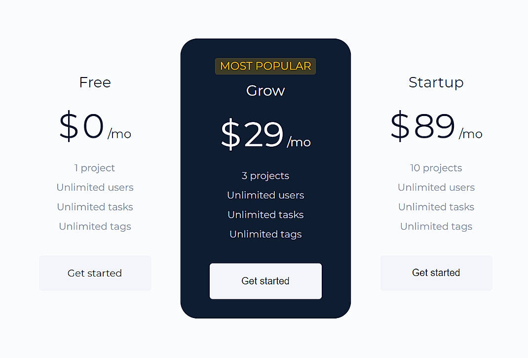 Pricing screenshot