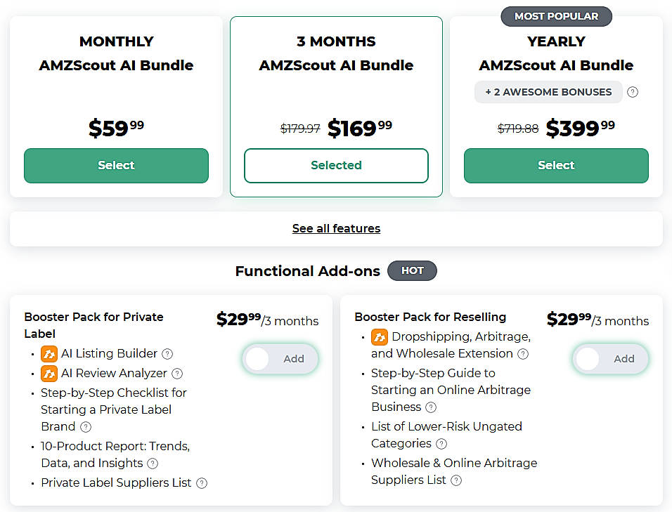 Pricing screenshot