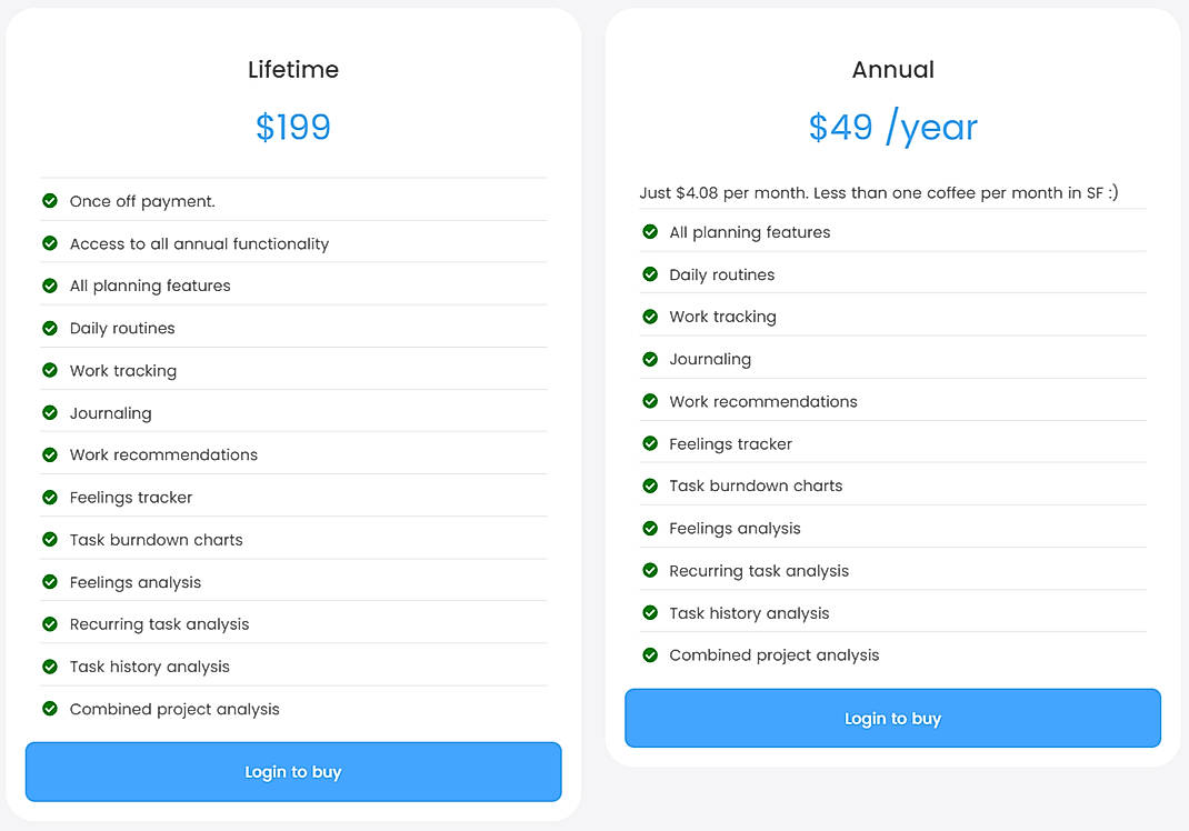 Pricing screenshot