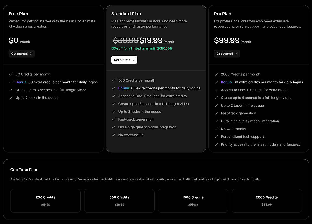 Pricing screenshot