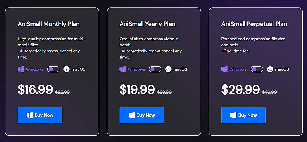 Pricing screenshot