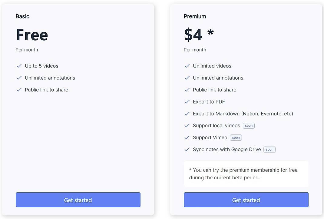 Pricing screenshot