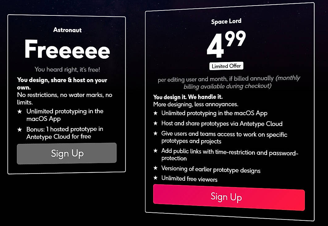 Pricing screenshot