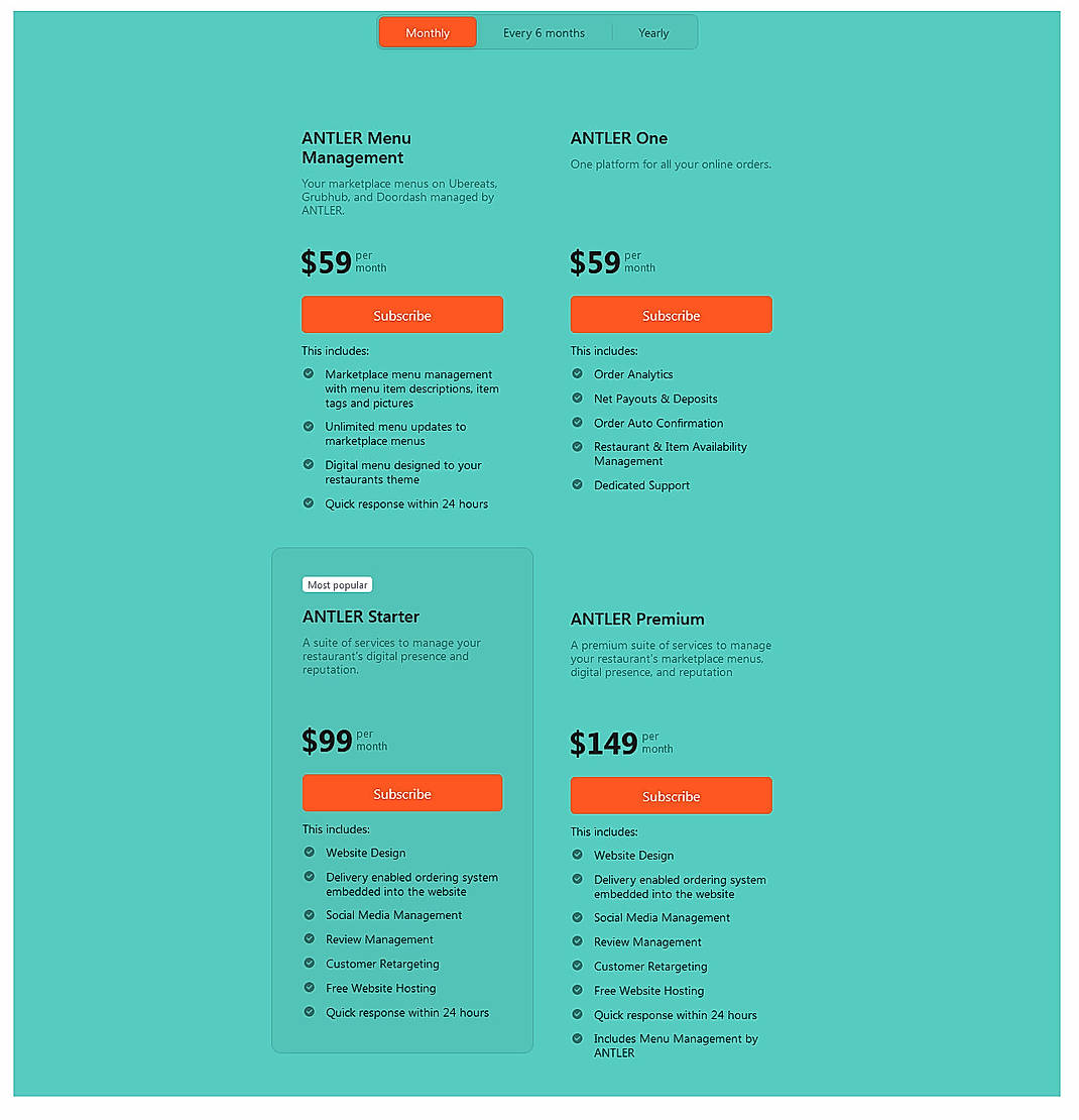 Pricing screenshot