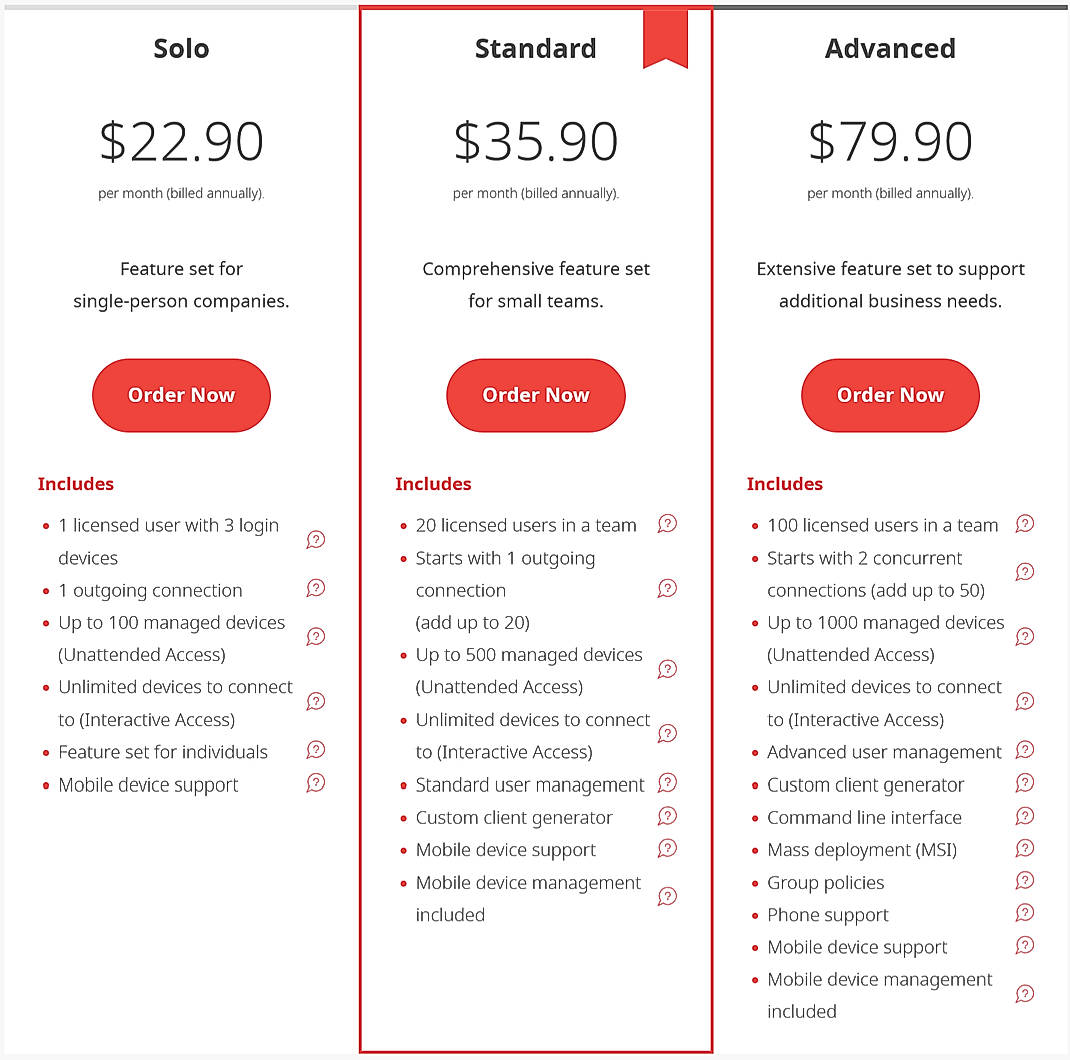Pricing screenshot