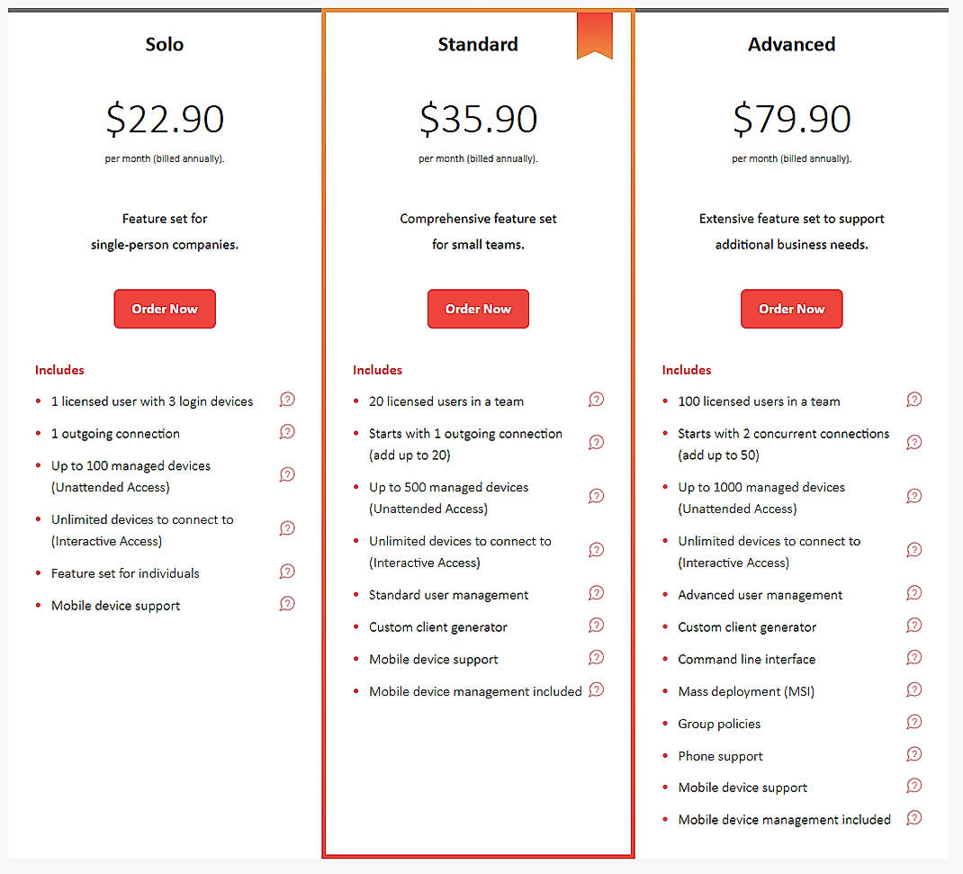 Pricing screenshot