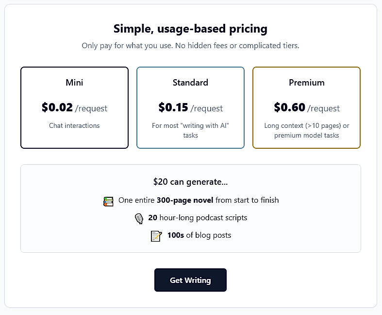 Pricing screenshot