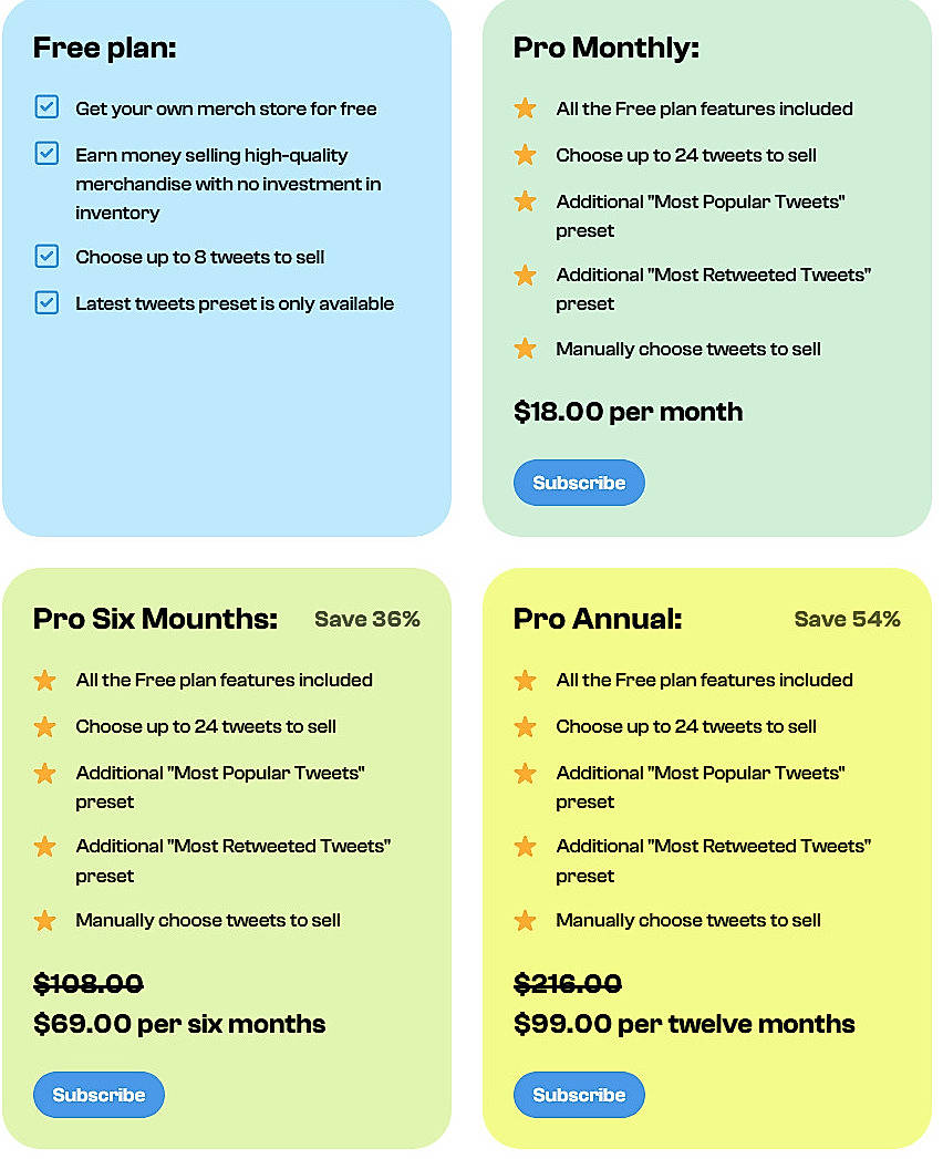 Pricing screenshot