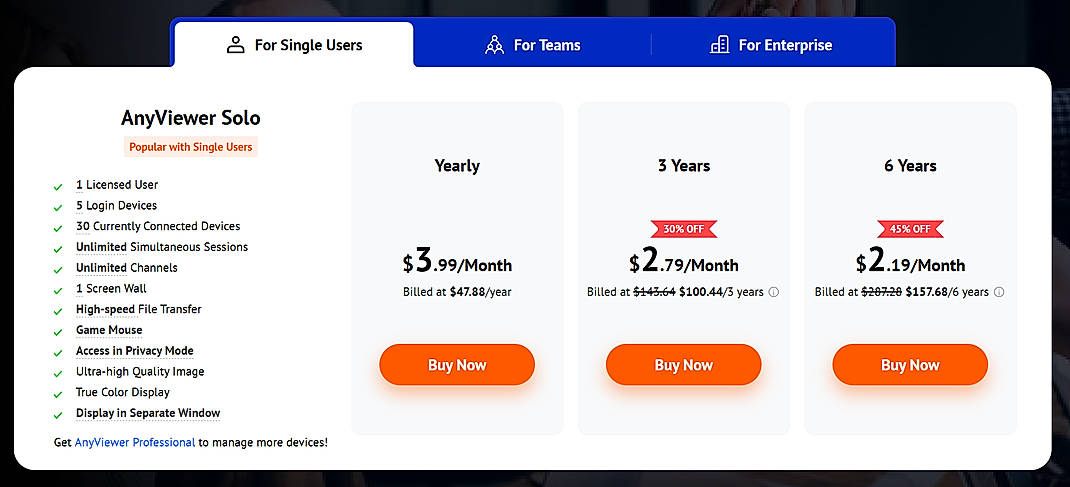 Pricing screenshot