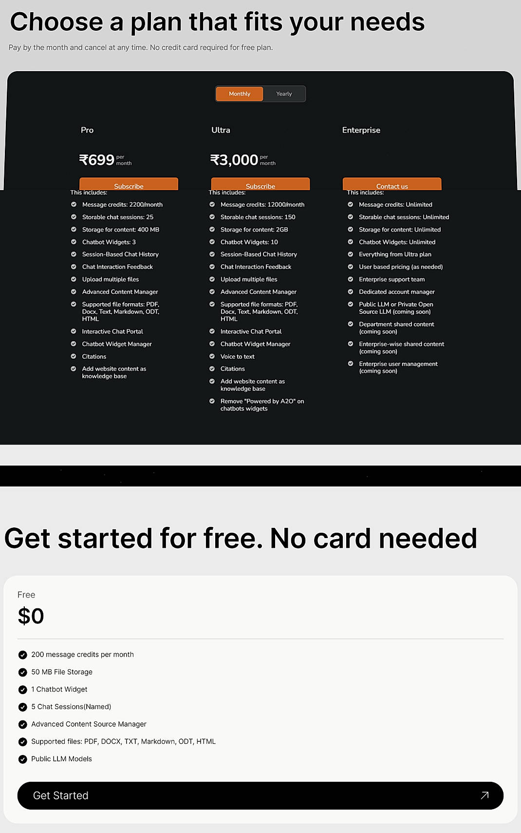 Pricing screenshot