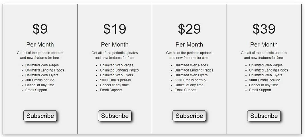 Pricing screenshot