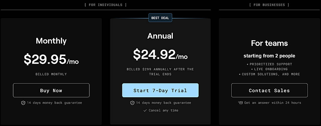 Pricing screenshot