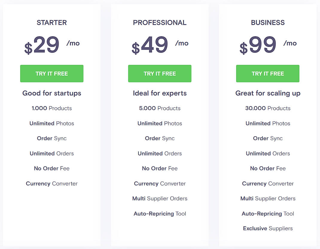 Pricing screenshot