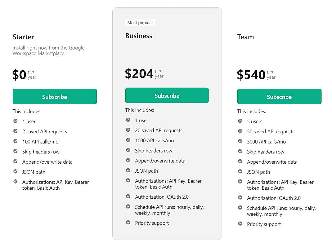 Pricing screenshot