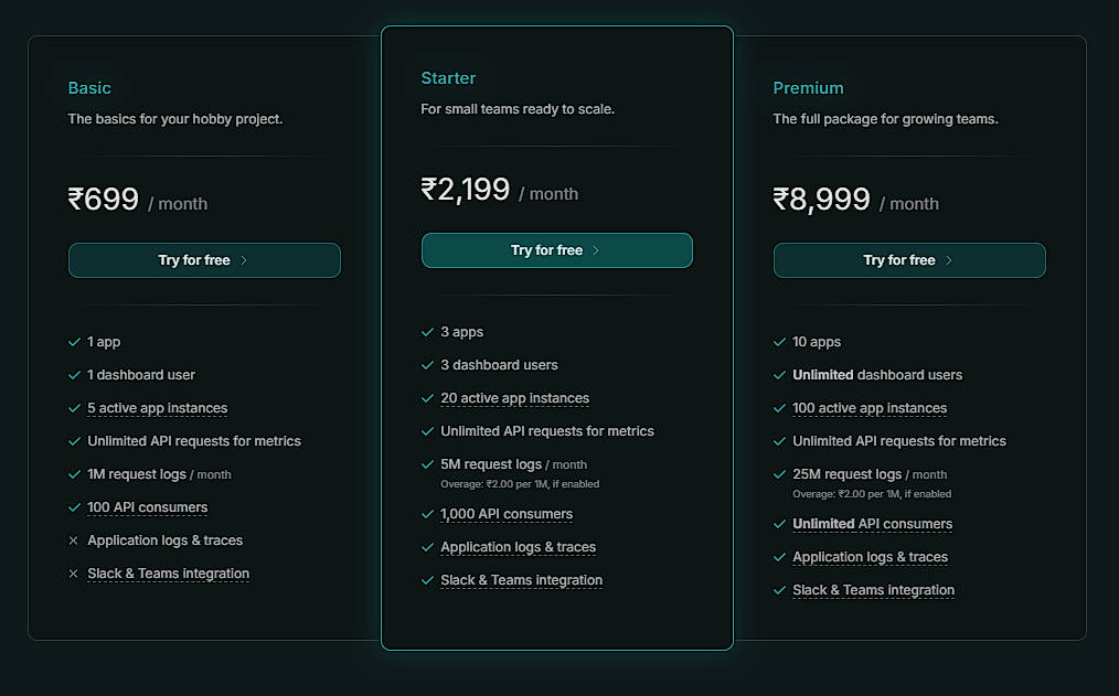 Pricing screenshot