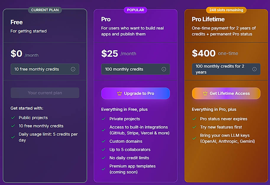 Pricing screenshot