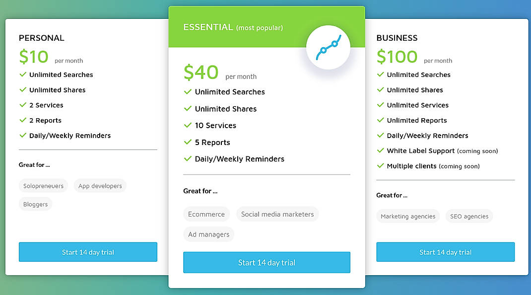 Pricing screenshot