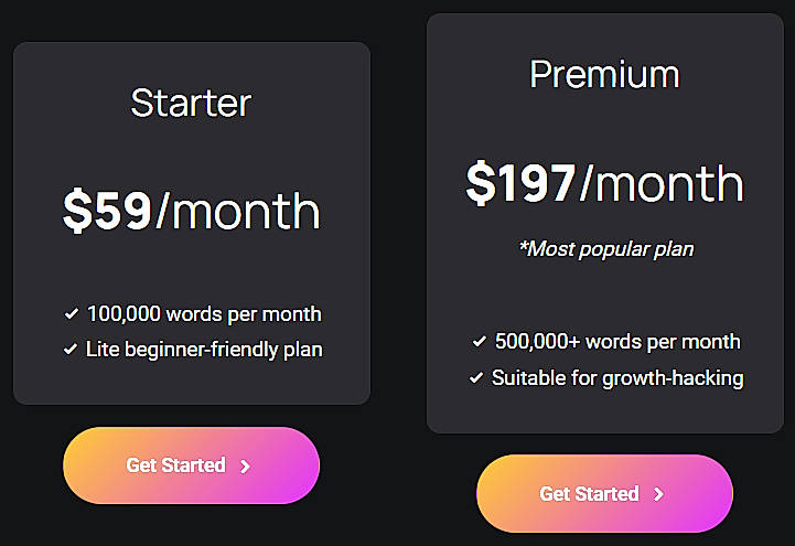 Pricing screenshot