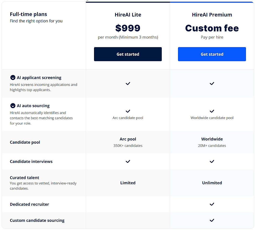 Pricing screenshot