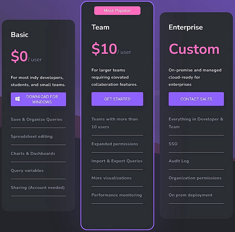 Pricing screenshot