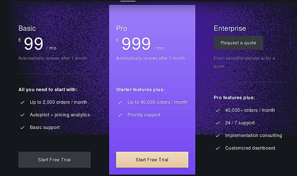 Pricing screenshot
