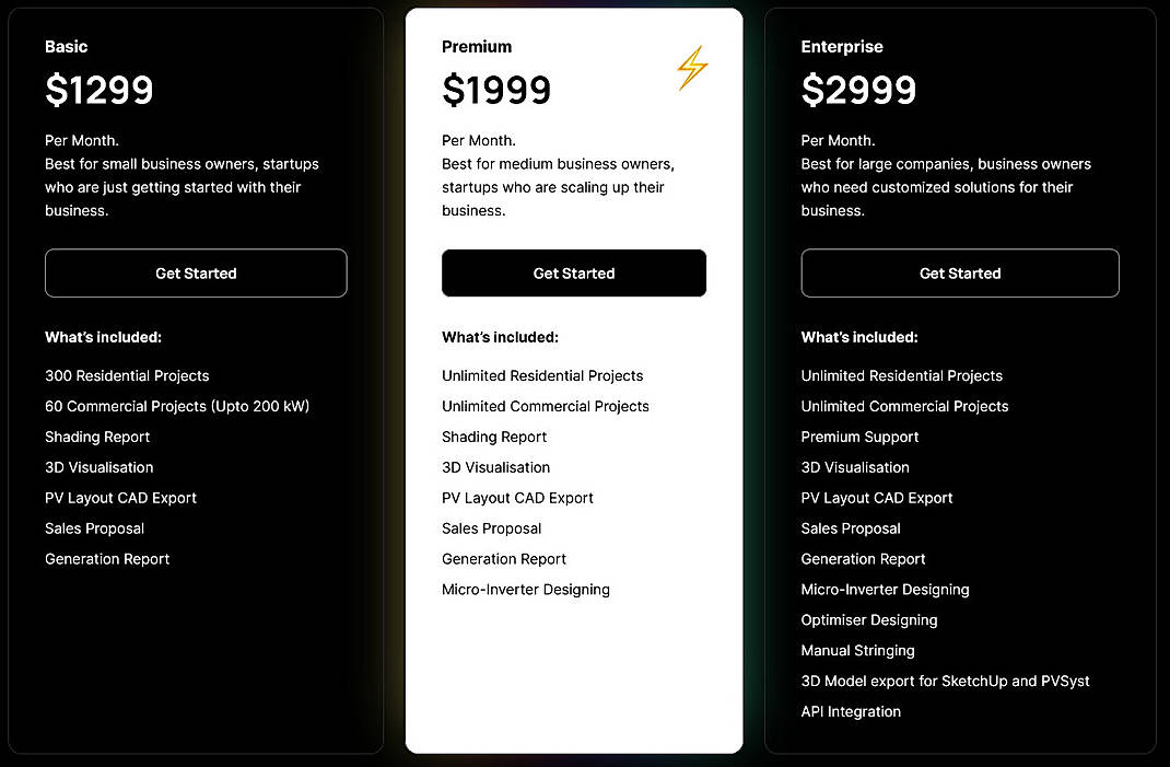 Pricing screenshot