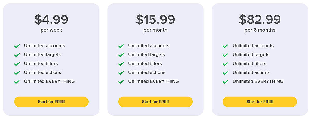Pricing screenshot