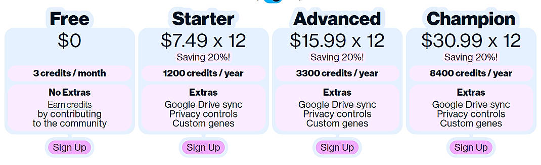 Pricing screenshot