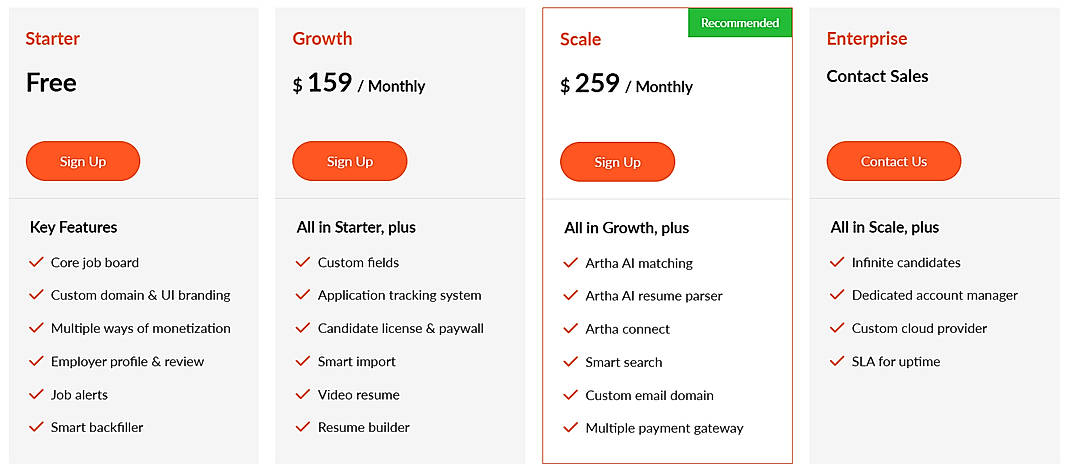 Pricing screenshot