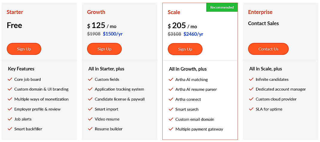 Pricing screenshot