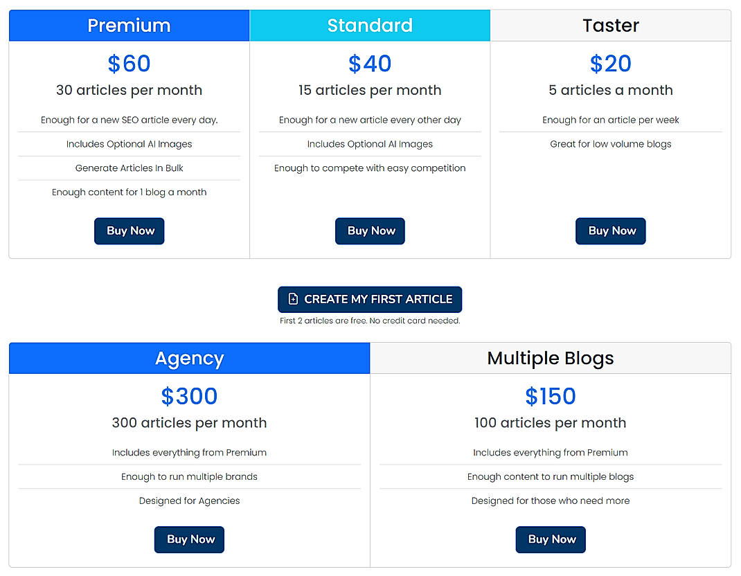 Pricing screenshot