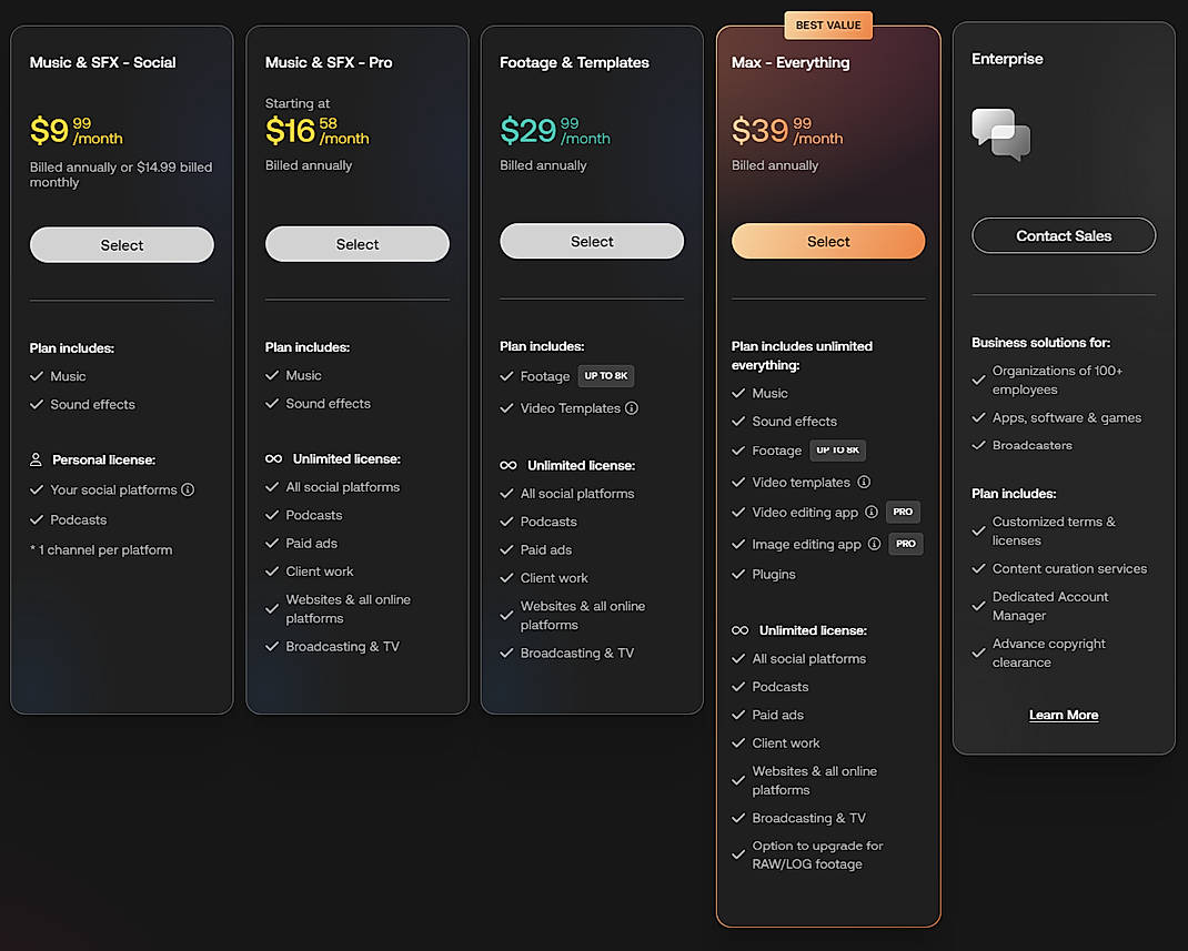 Pricing screenshot