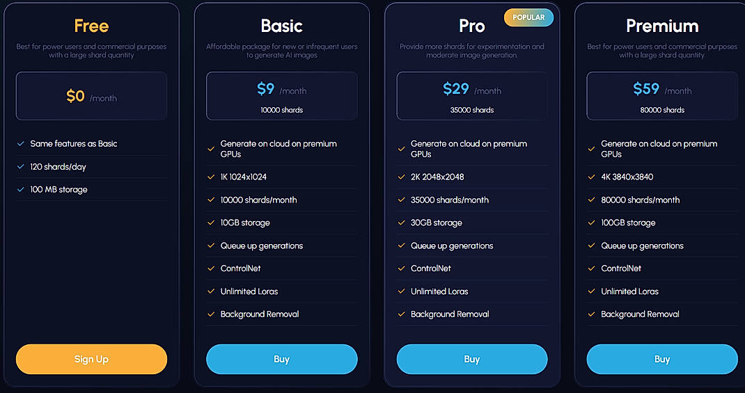 Pricing screenshot