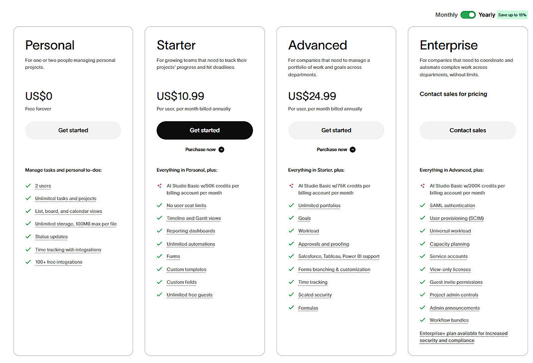 Pricing screenshot