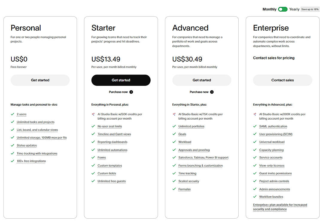 Pricing screenshot