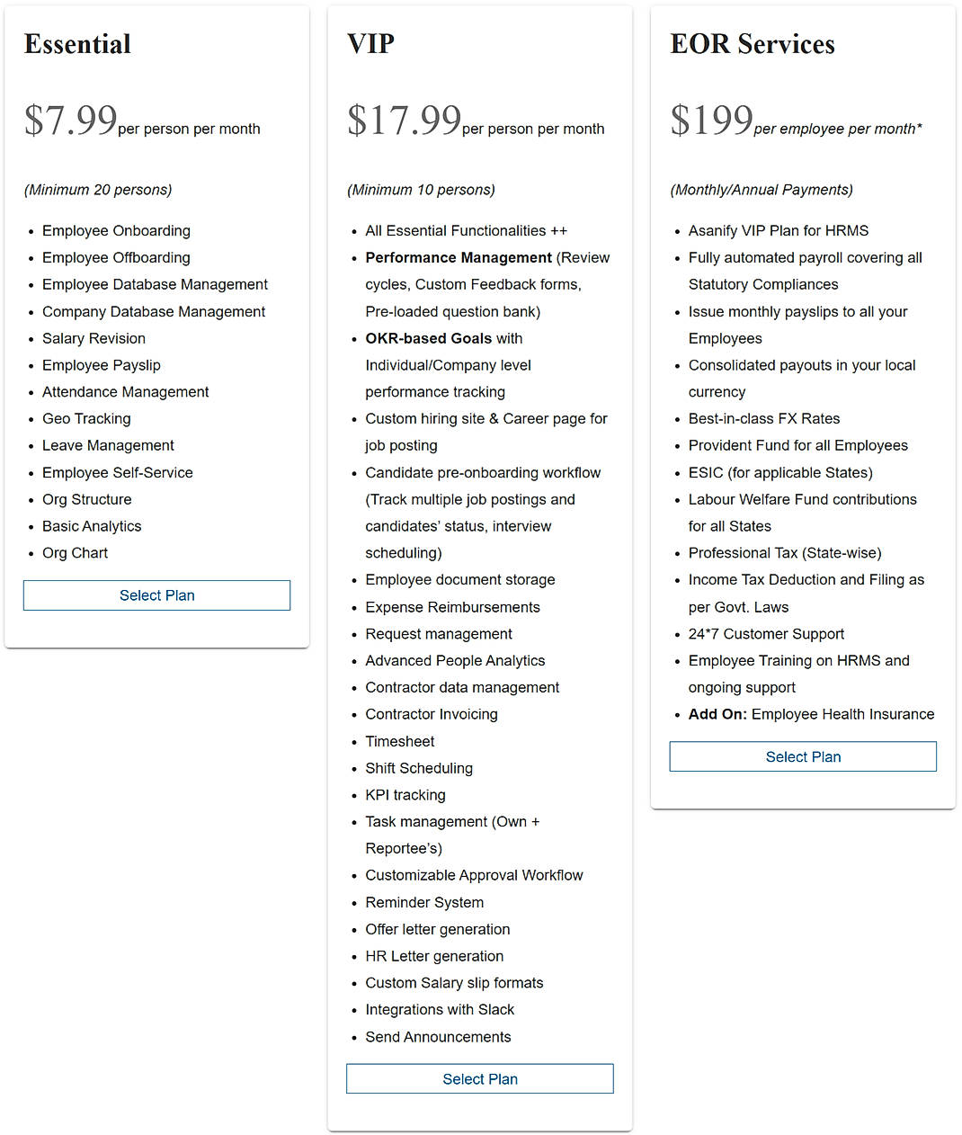 Pricing screenshot