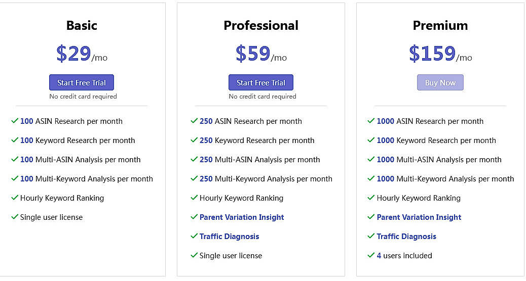Pricing screenshot