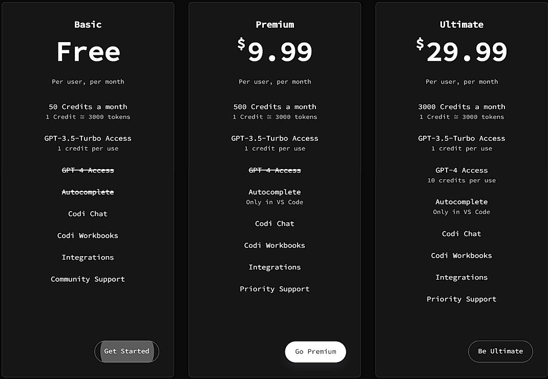 Pricing screenshot