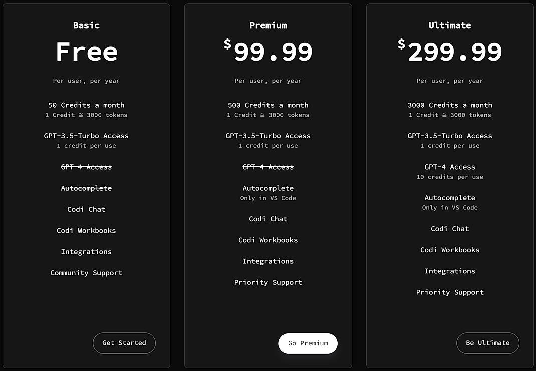 Pricing screenshot