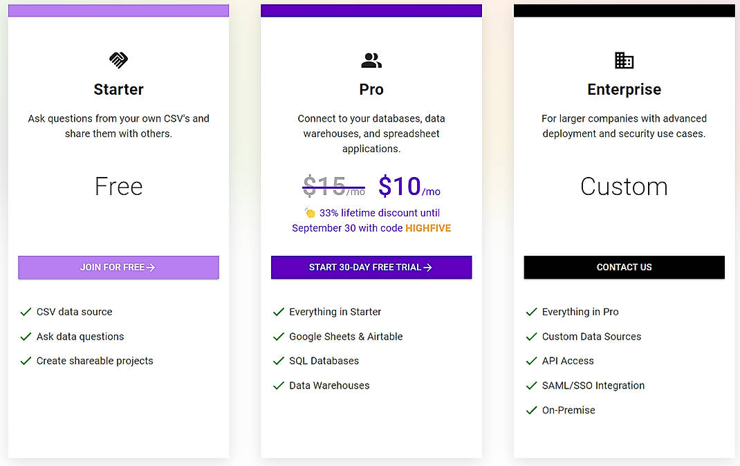 Pricing screenshot